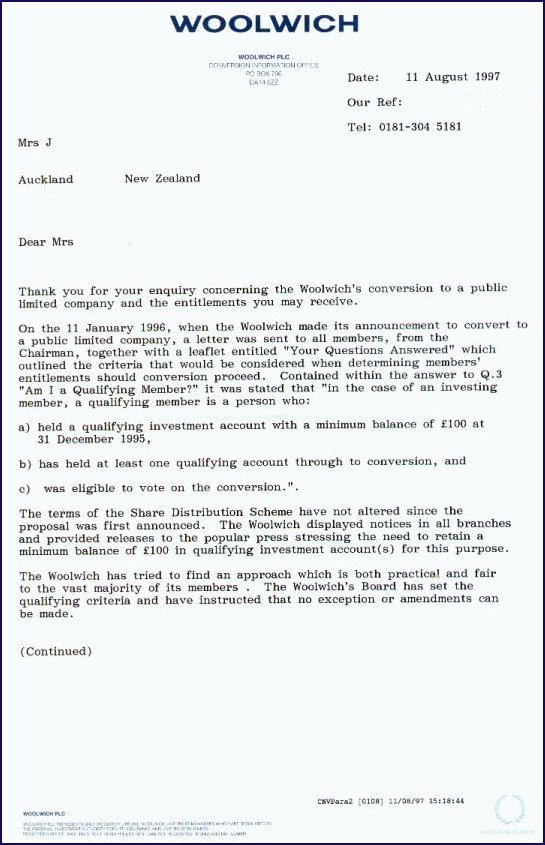 Woolwich Letter Page 1